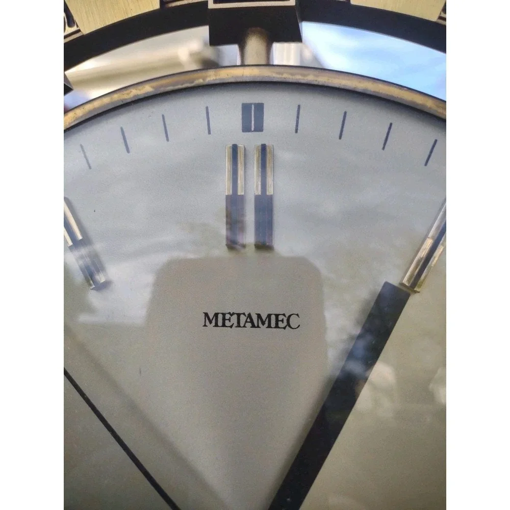 Vtg Metamec Mid-Century Modern Sunburst Wall Clock Brass Color Faux Wood England